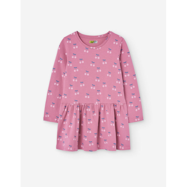 PK6 DRESS FLEECE AOP DARK PINK 2-7Y