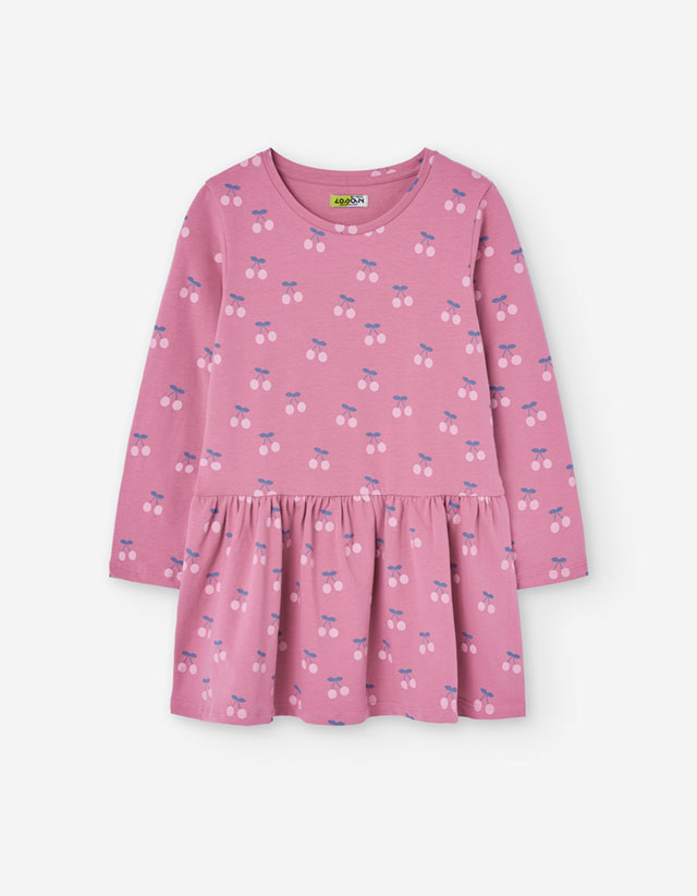 PK6 DRESS FLEECE AOP DARK PINK 2-7Y