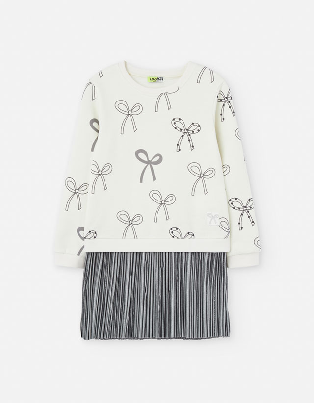 PK6 LS DRESS FLEECE ECRU 2-7Y