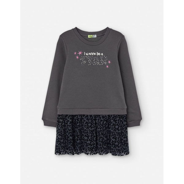 PK6 LS DRESS FLEECE DARK GREY 2-7Y