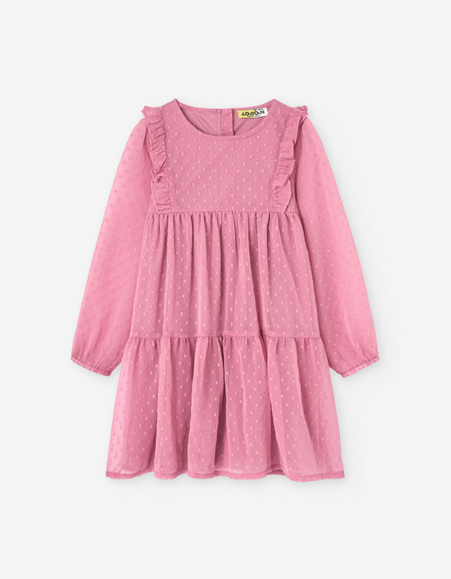 PK6 LS DRESS PLUMETI DARK PINK 2-7Y