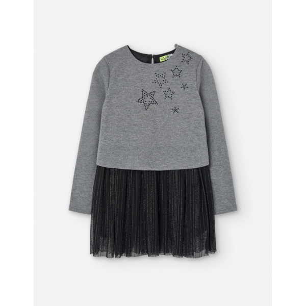 PK6 LS DRESS FLEECE GREY MELANGE 2-7Y