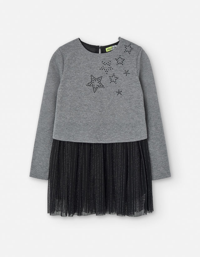 PK6 LS DRESS FLEECE GREY MELANGE 2-7Y