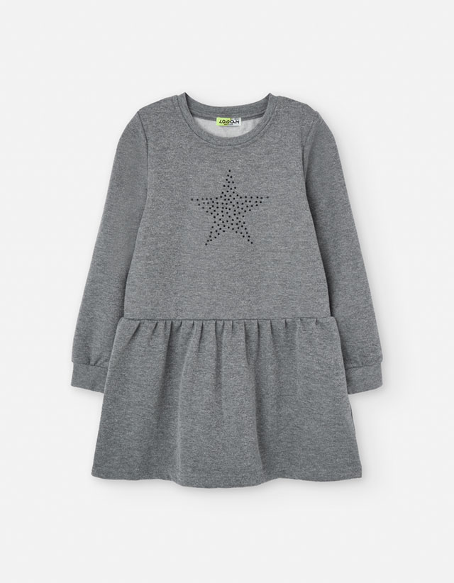 PK6 LS DRESS FLEECE GREY MELANGE 2-7Y