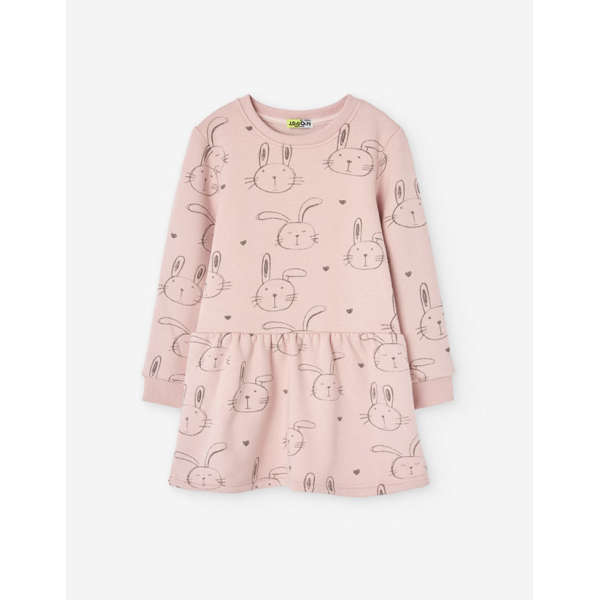PK6 LS DRESS FLEECE AOP LIGHT PINK 2-7Y